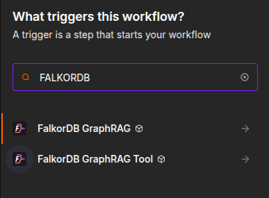 Node picker showing FalkorDB GraphRAG and FalkorDB GraphRAG Tool