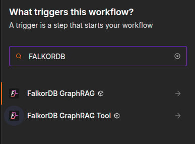 Node picker showing FalkorDB GraphRAG and FalkorDB GraphRAG Tool