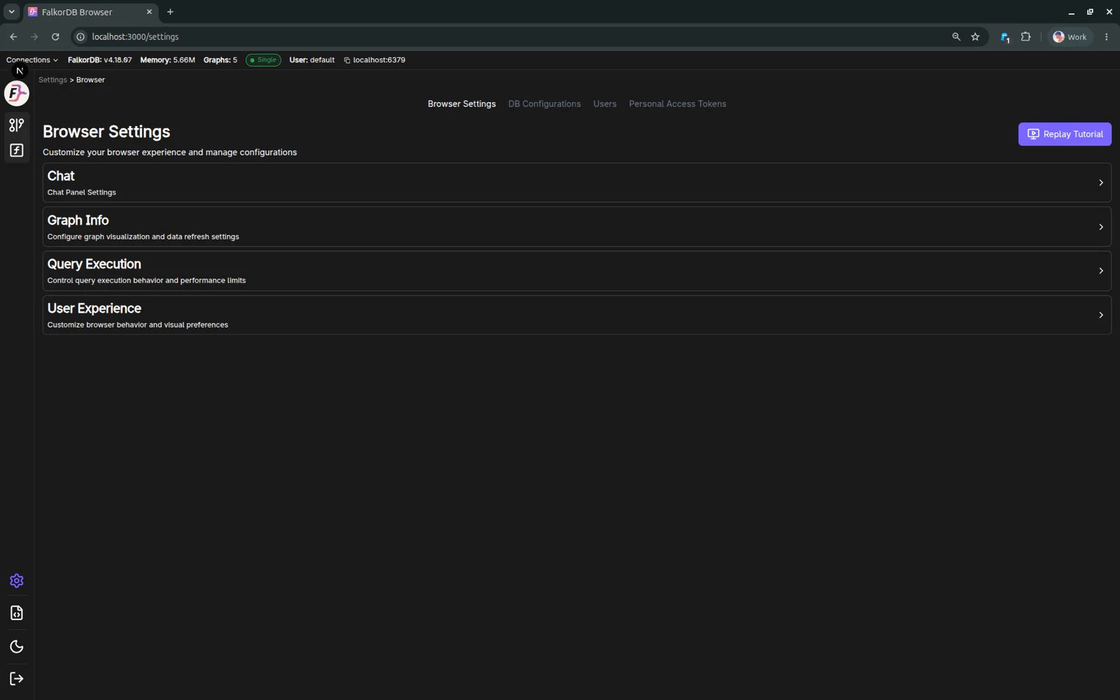 Settings page