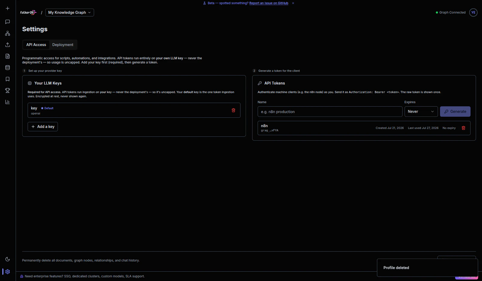 LLM key section in GraphRAG-Server Settings