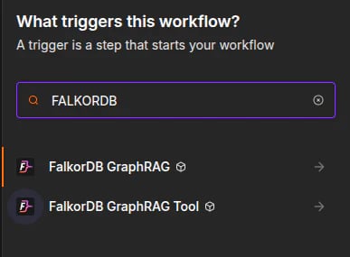 Node picker showing FalkorDB GraphRAG and FalkorDB GraphRAG Tool