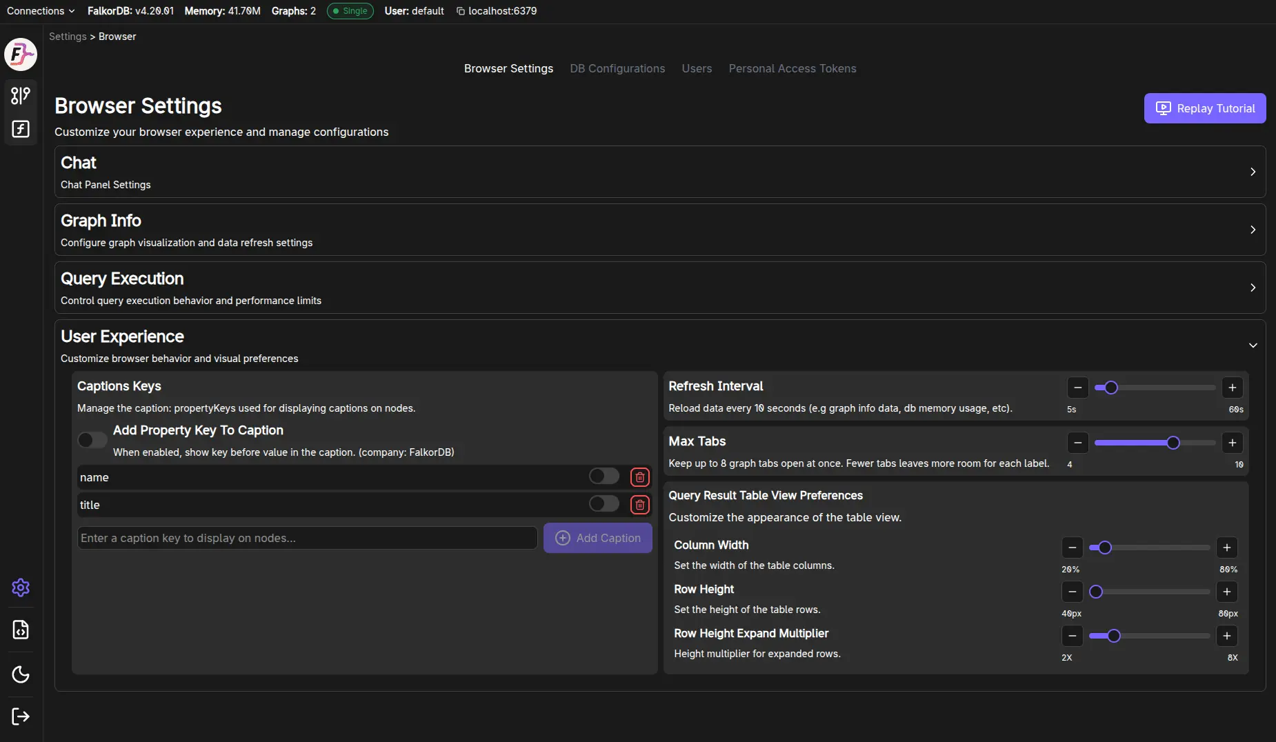 Settings page