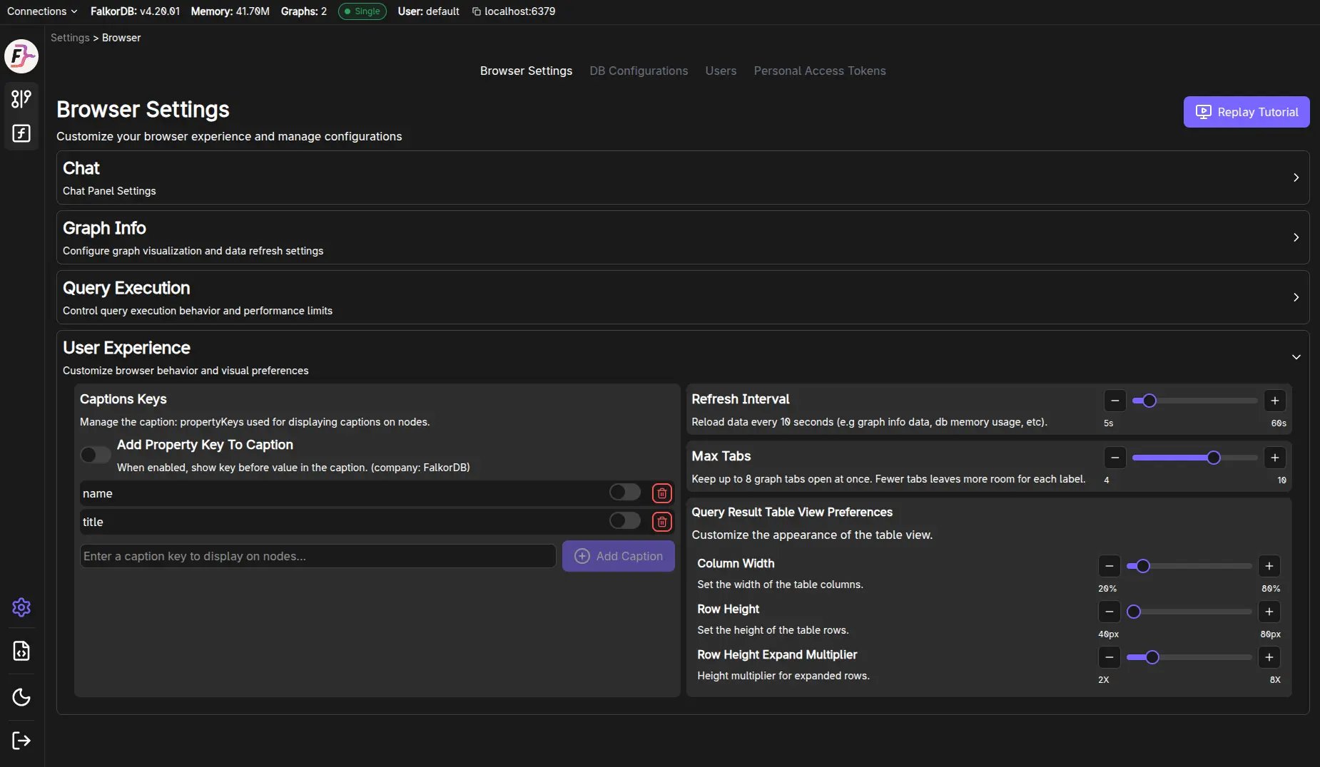 Settings page