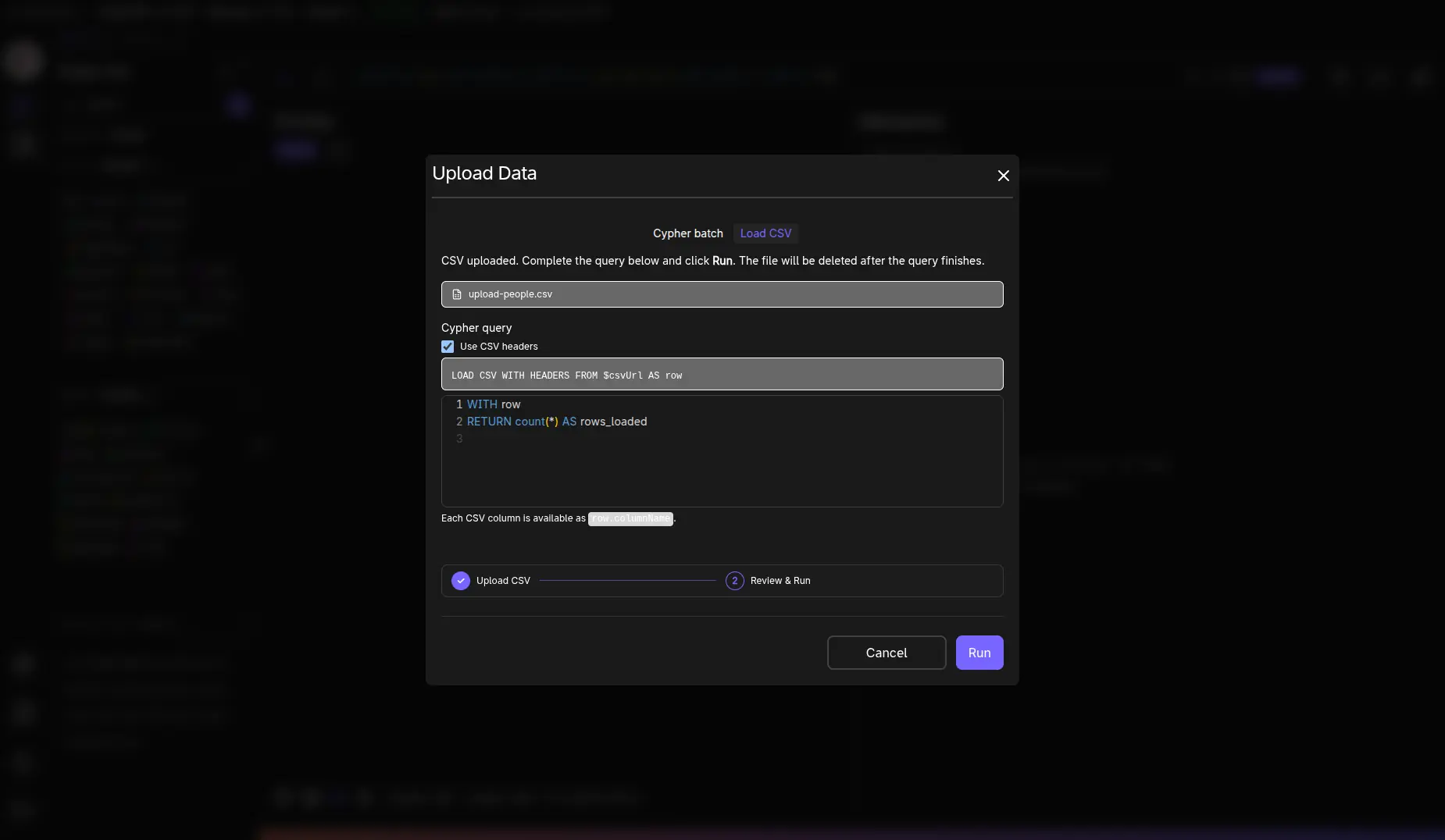Upload Data - Load CSV step 2