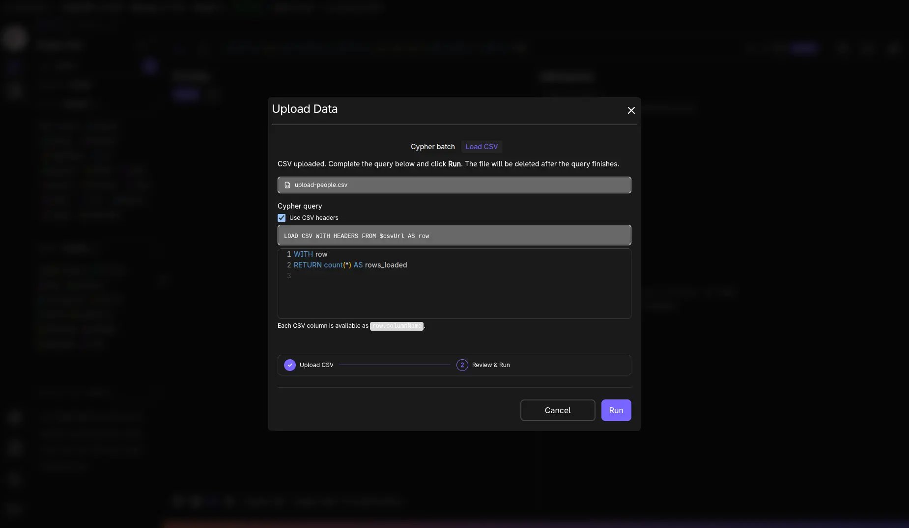 Upload Data - Load CSV step 2