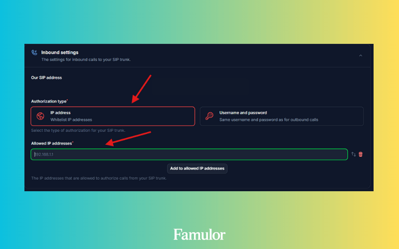 Twilio Famulor IP-Typ Zugangsdaten