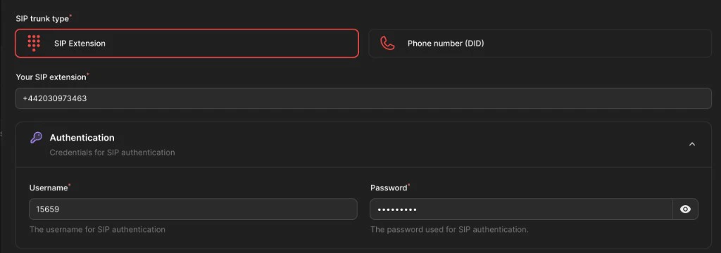 Famulor SIP trunk import form with DIDLogic credentials