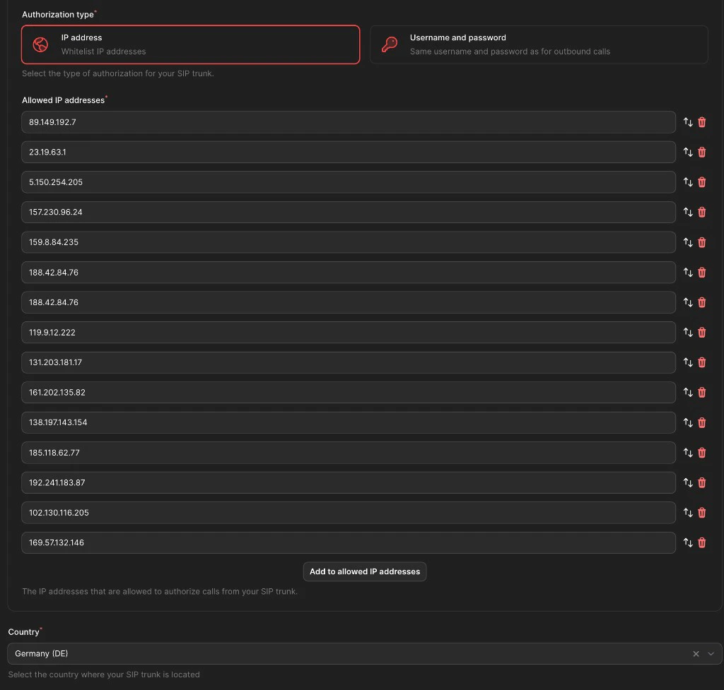 Famulor inbound authorization settings with DIDLogic gateway IPs