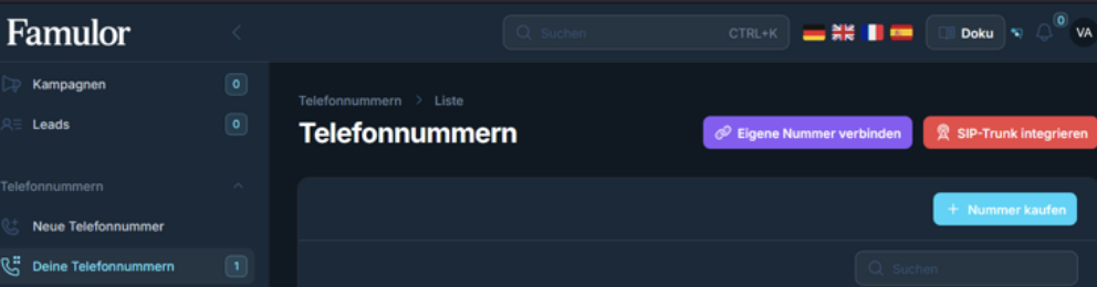 Famulor: Your Phone Numbers – Integrate SIP Trunk