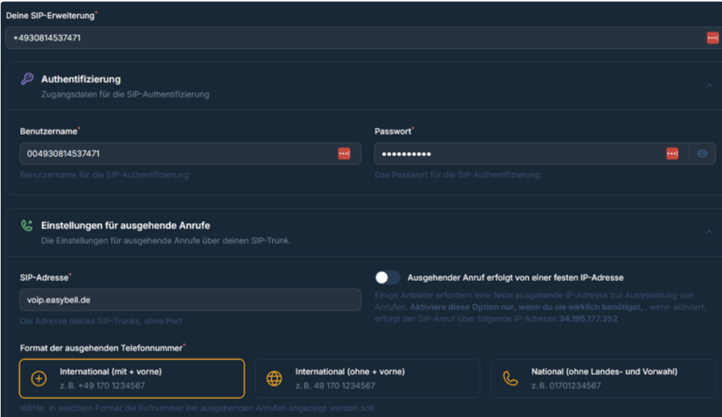 SIP Trunk: Authentication and outbound telephony