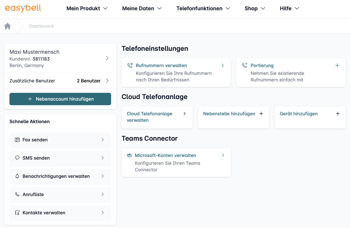 Easybell Dashboard – Manage Cloud Phone System