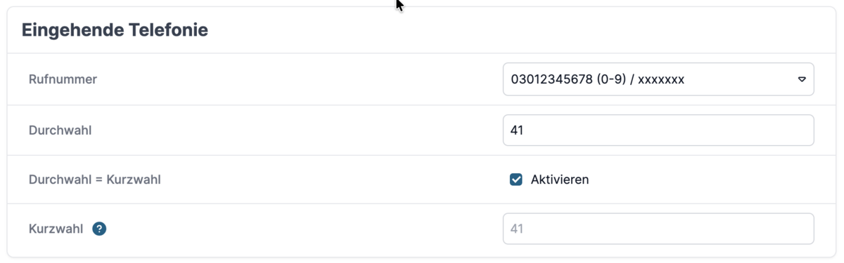 Incoming Telephony: number and extension