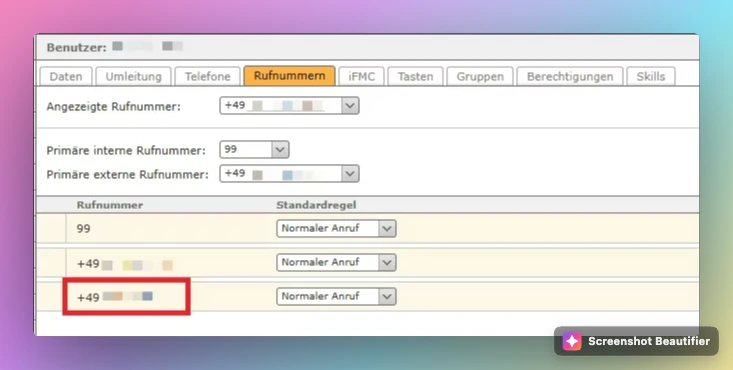 Starface Benutzer Rufnummern: SIP-Rufnummer für Famulor dem Benutzer zuweisen
