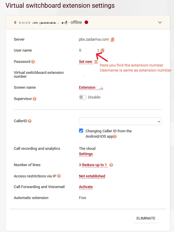 Zadarma Extension Settings