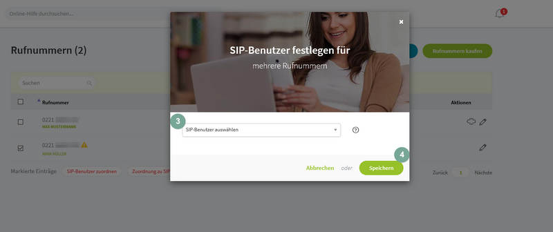 Fonial: SIP-Benutzer auswählen und speichern