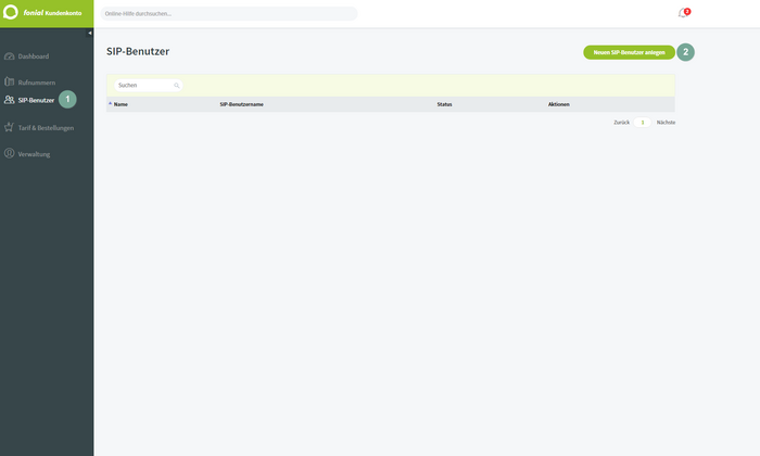 Fonial: Menü SIP-Benutzer