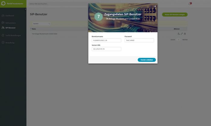 Fonial: SIP-Benutzerdaten – Benutzername, Passwort, Server-URL