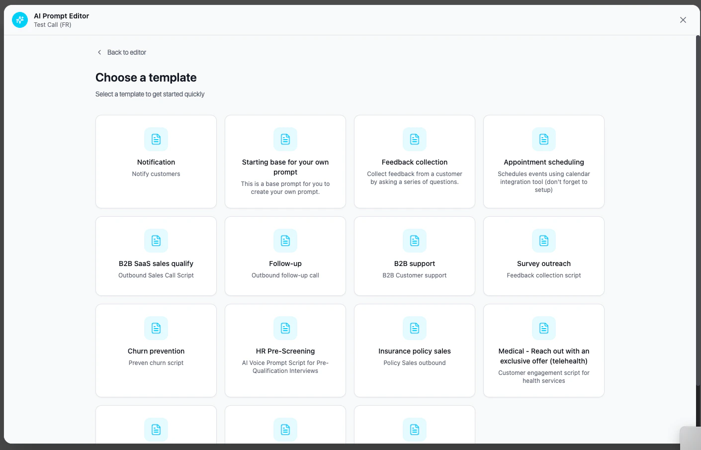 Vorlage wählen: Prompt-Vorlagenbibliothek im KI-Prompt-Editor