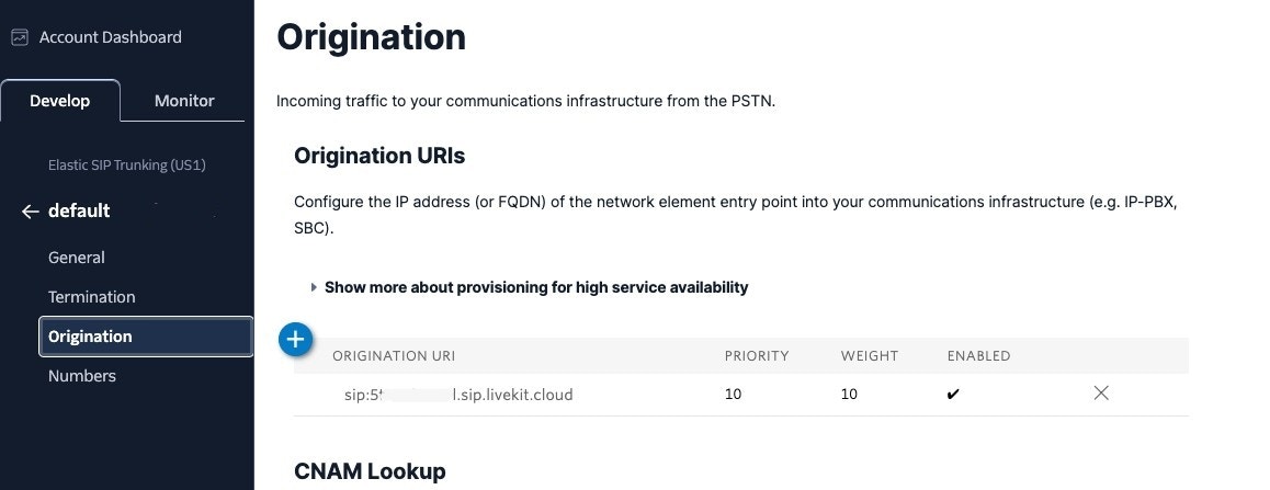 Twilio Setup Origination