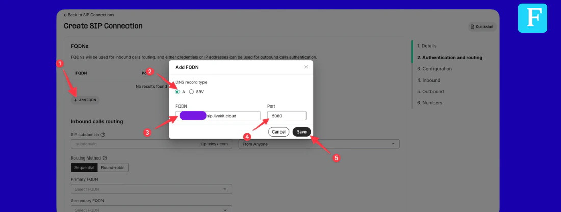Add FQDN to Telnyx connection