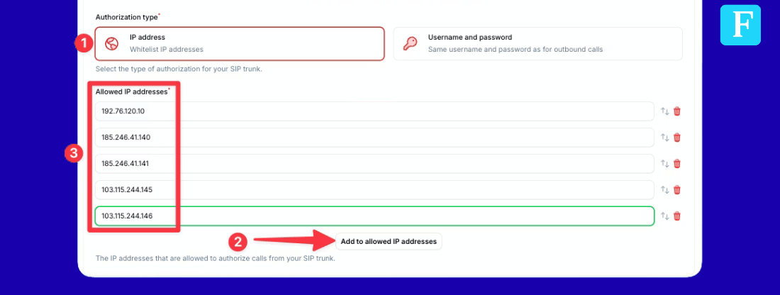 Configure inbound IP addresses in Famulor