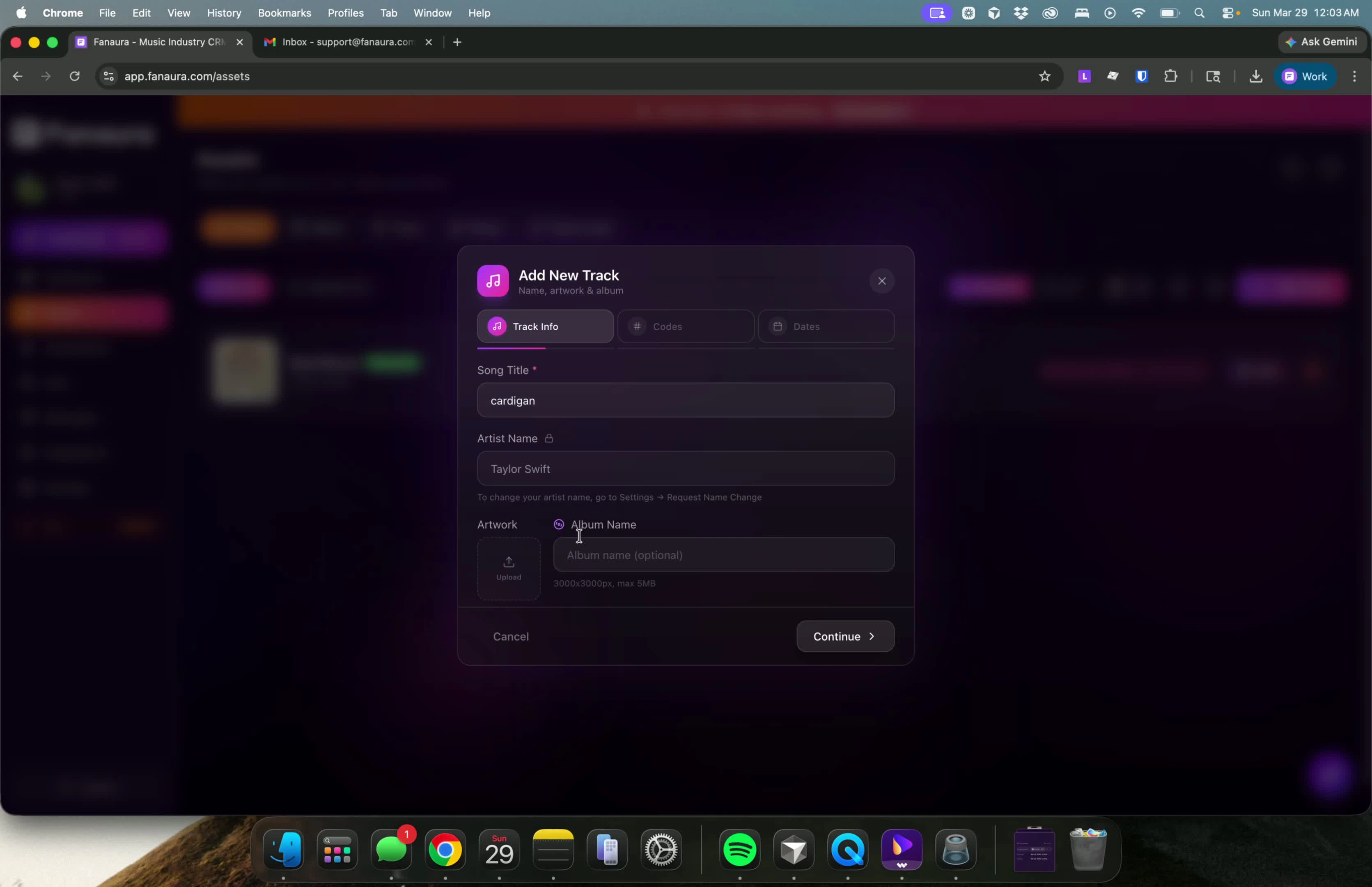 Artwork step in the music asset wizard