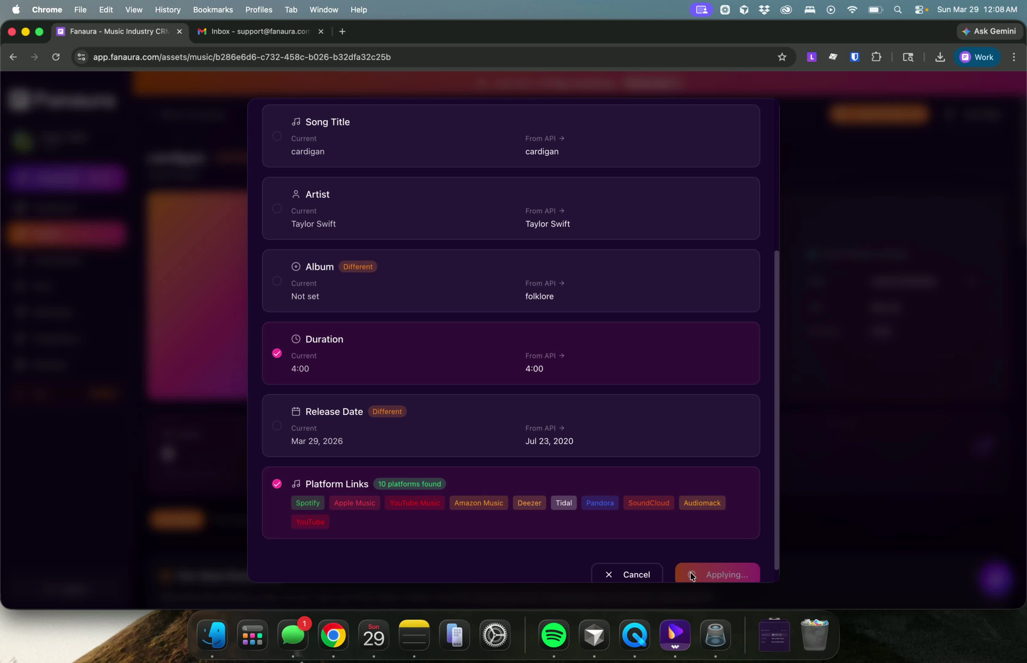 Review and apply pre-save and asset settings