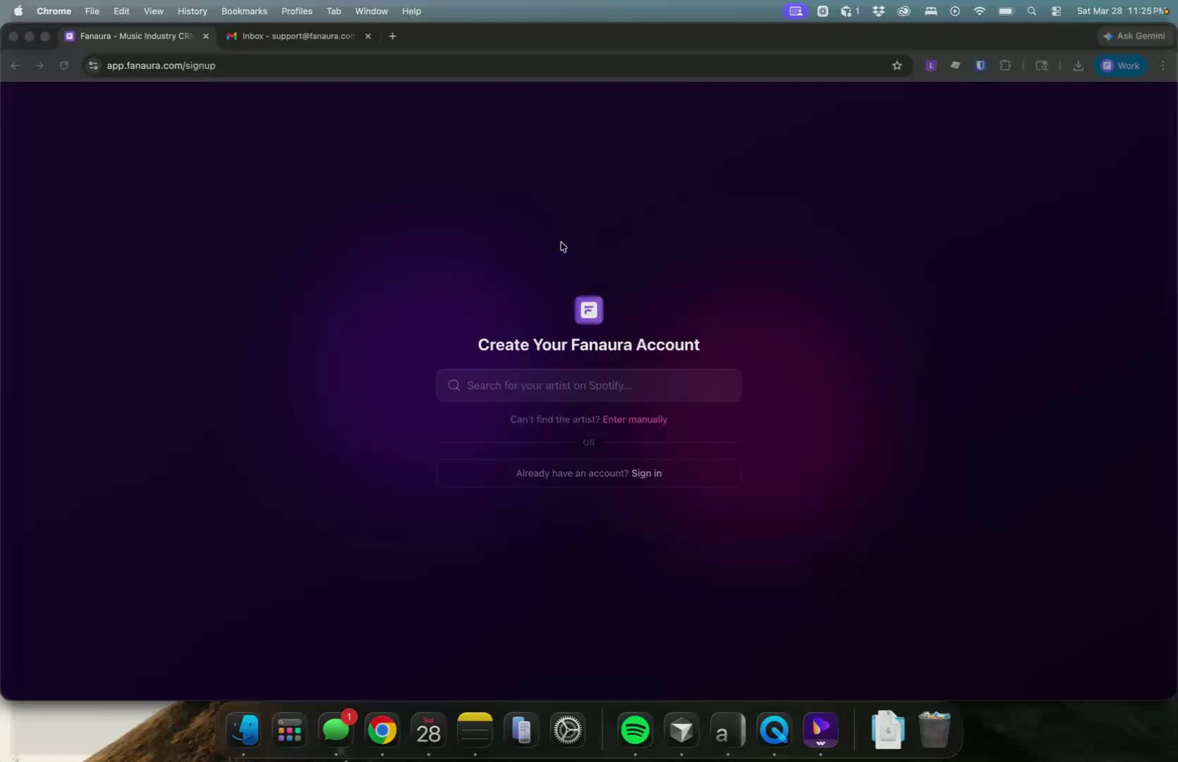 Start onboarding: name and Spotify artist selection