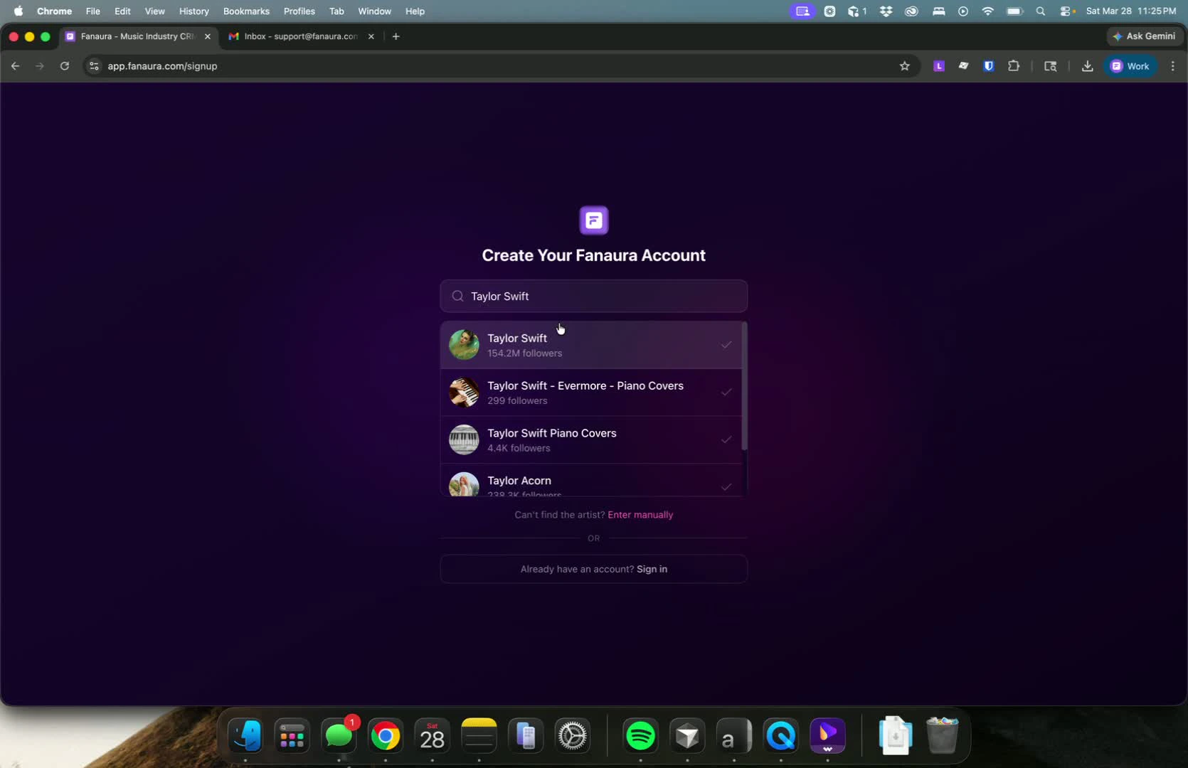 Enter personal information for your Fanaura account