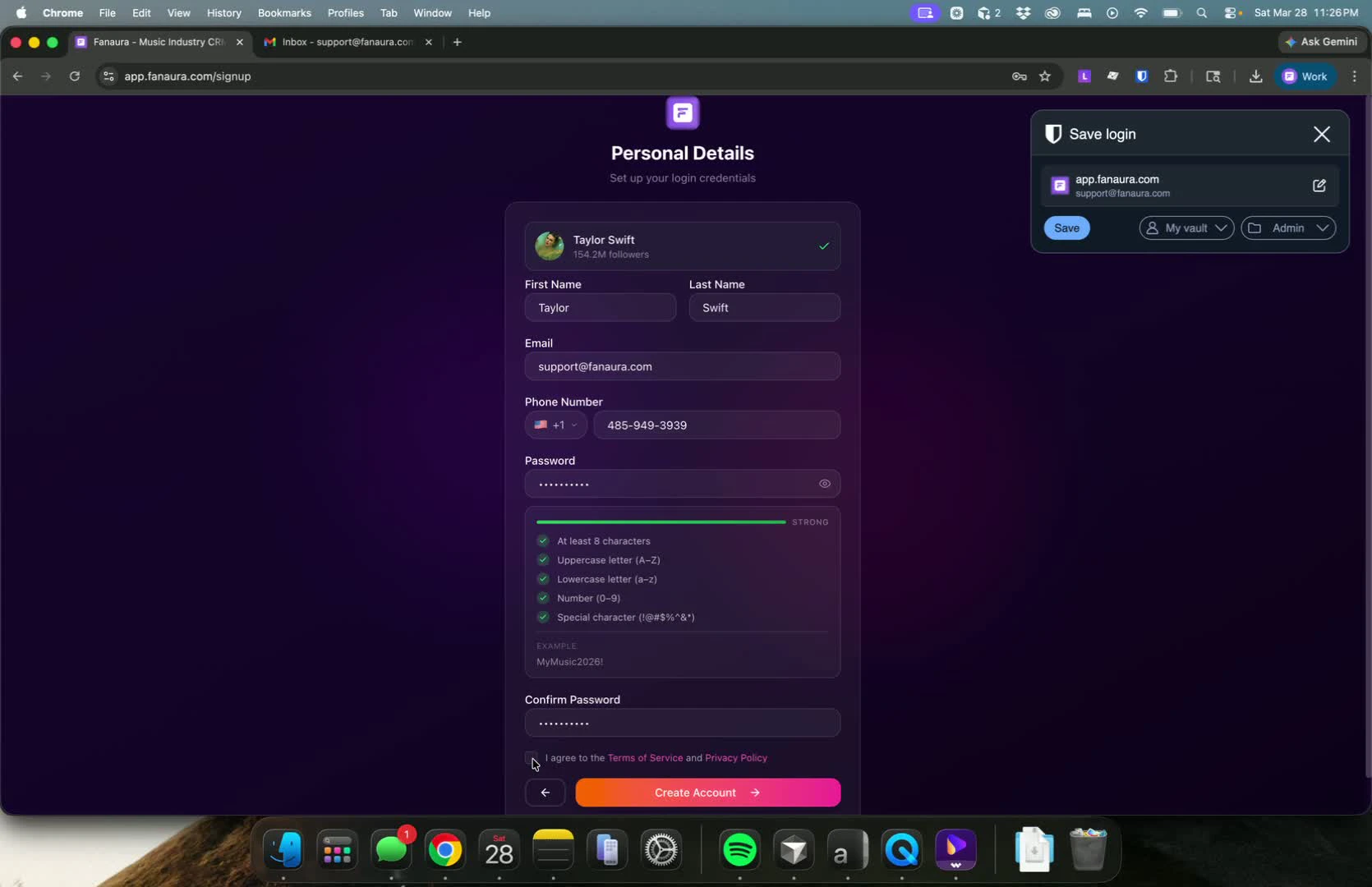 Agree to terms and create your account