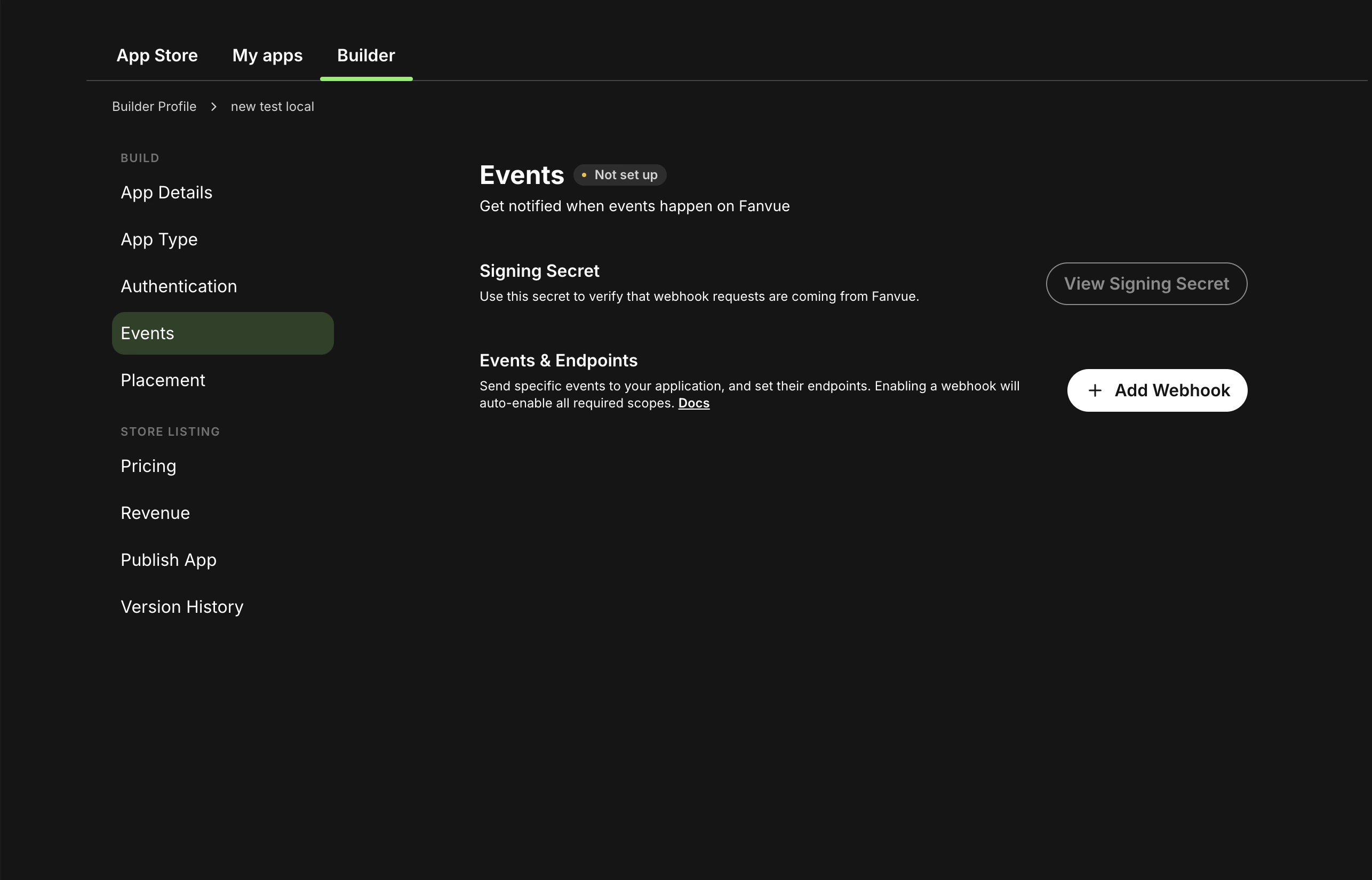Events tab