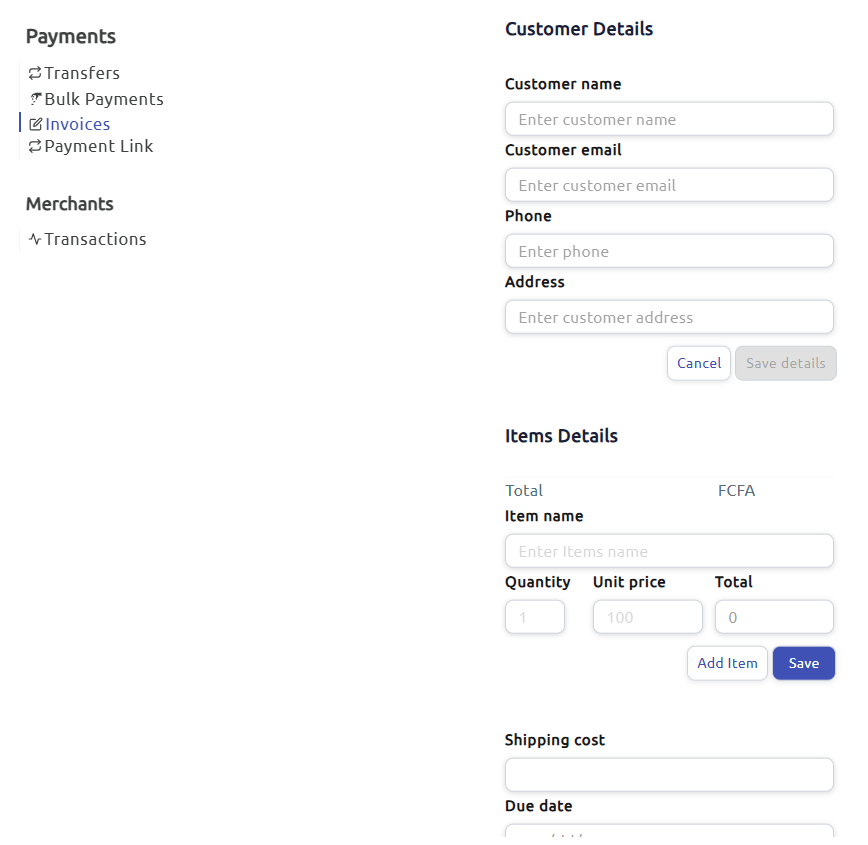 Advanced invoice