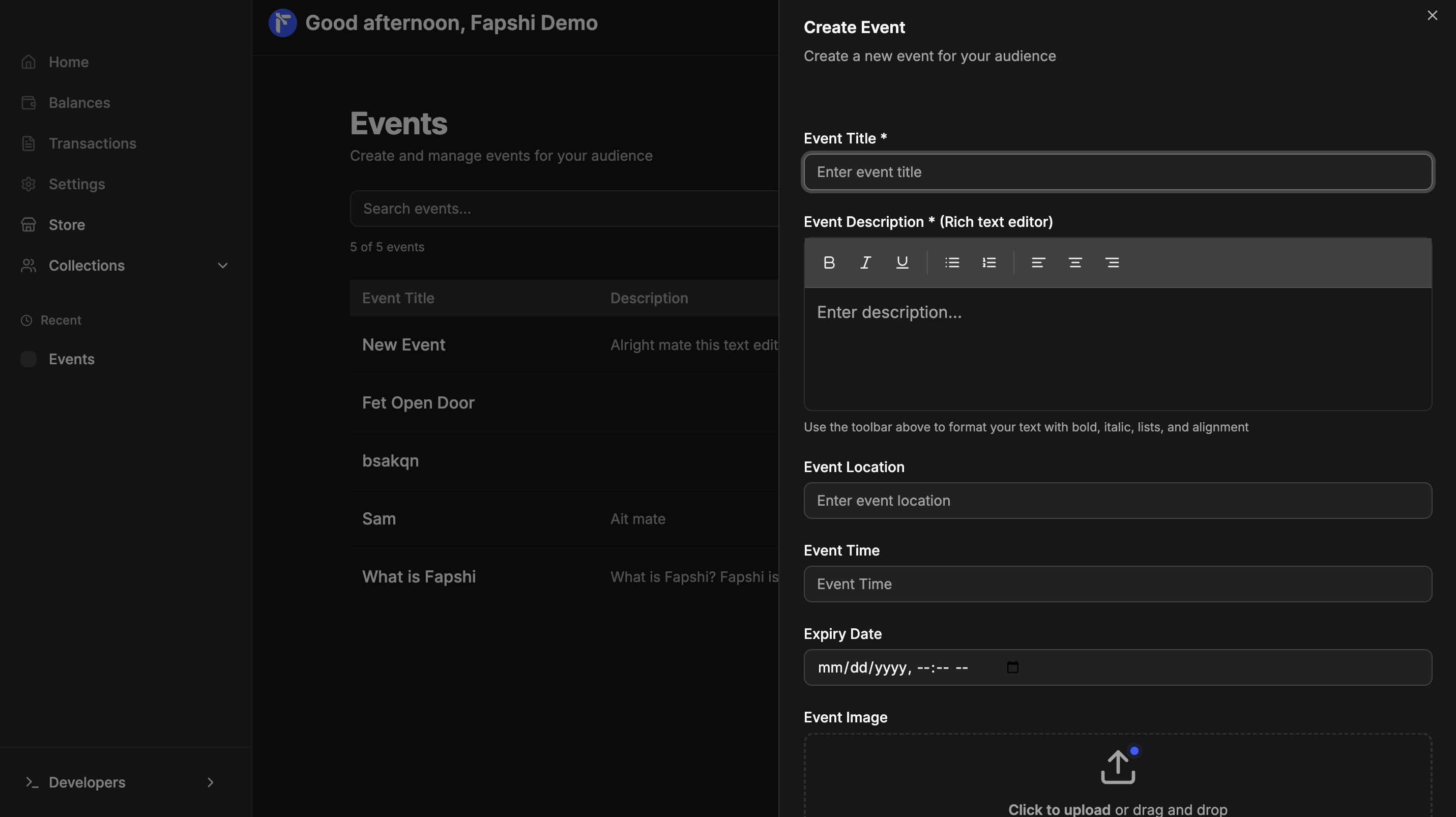 Event creation