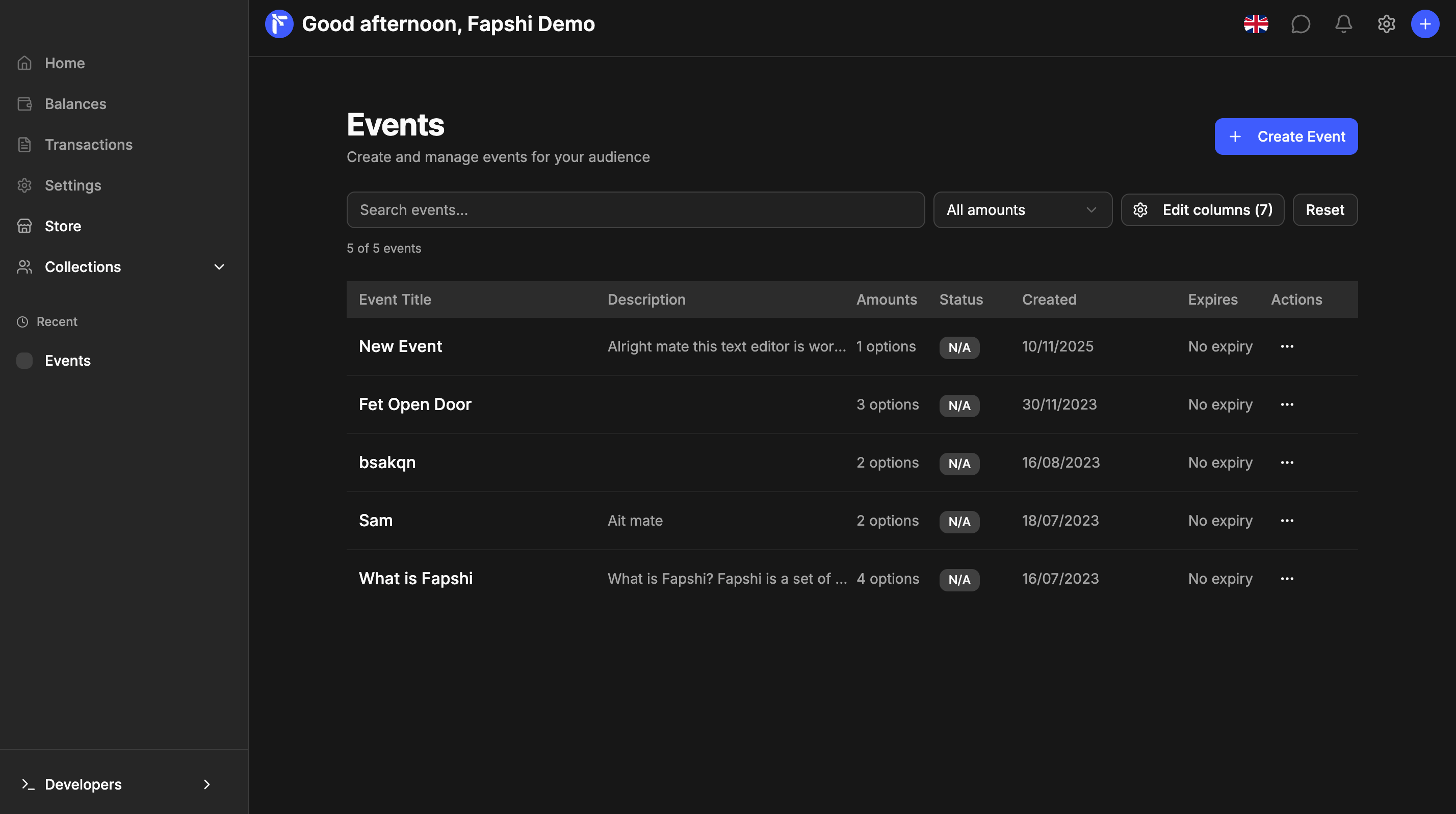 Event bookings