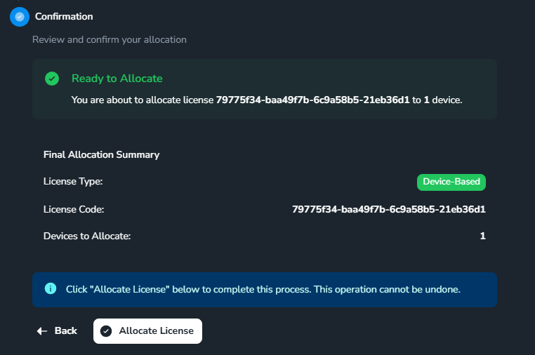 Xác nhận phân bổ Device-Based License