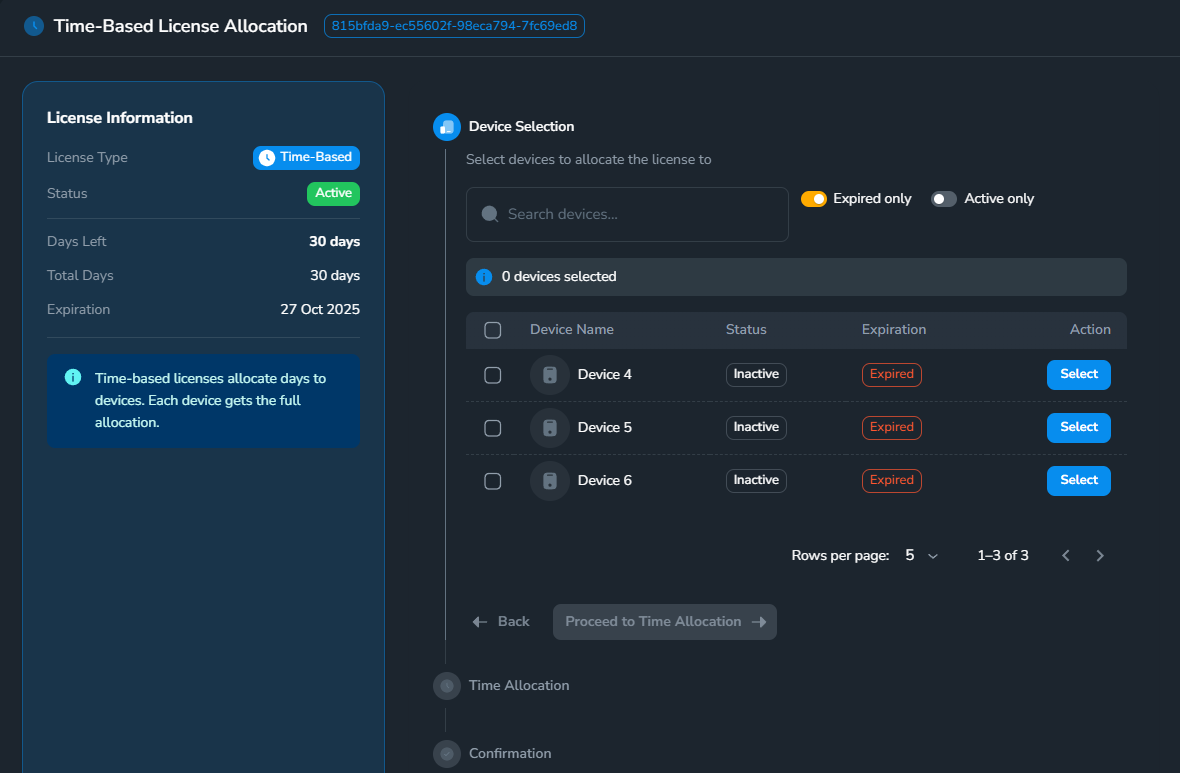 Trang quản lý License trong FarmSync
