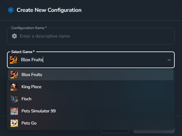 Form tạo Auto Change Config mới