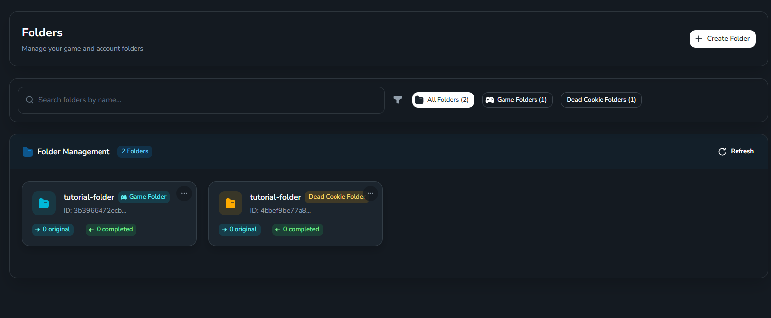 Danh sách folder sau khi tạo