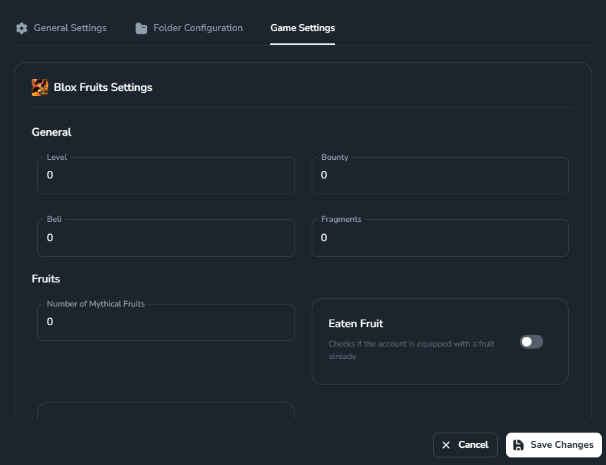 Game Settings điều kiện đổi account