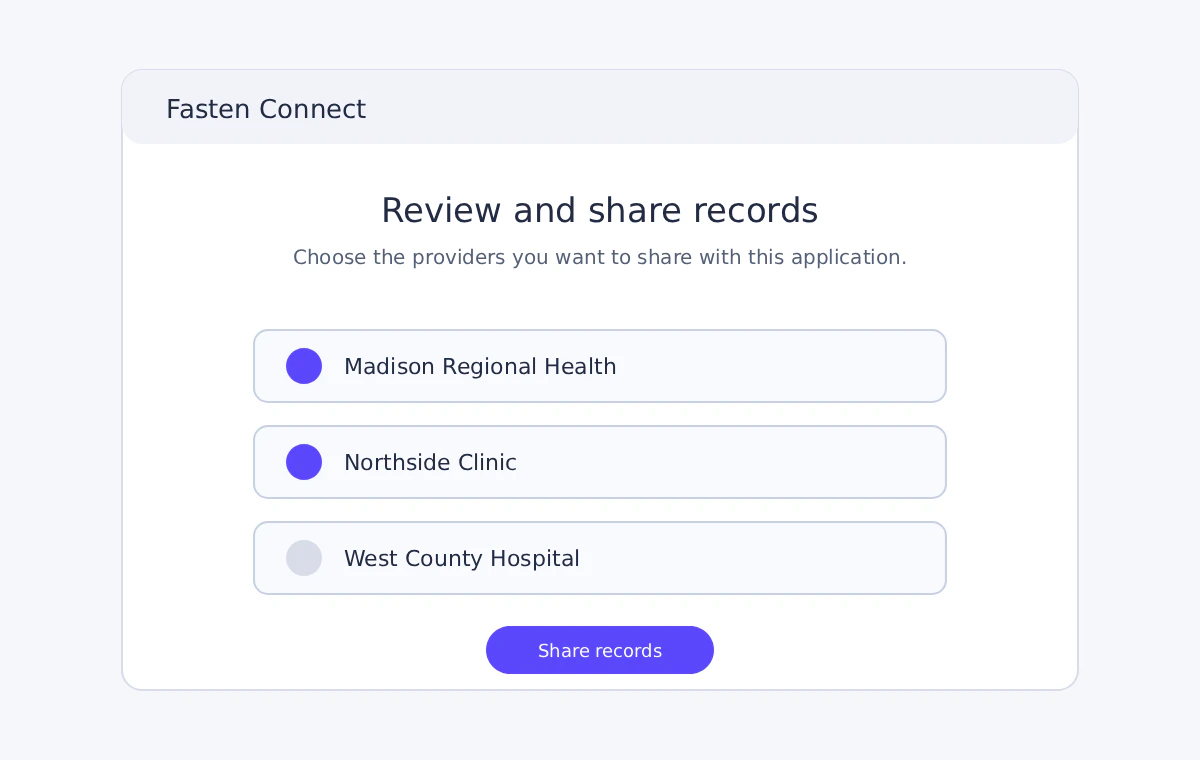 Placeholder screenshot showing consent and provider selection