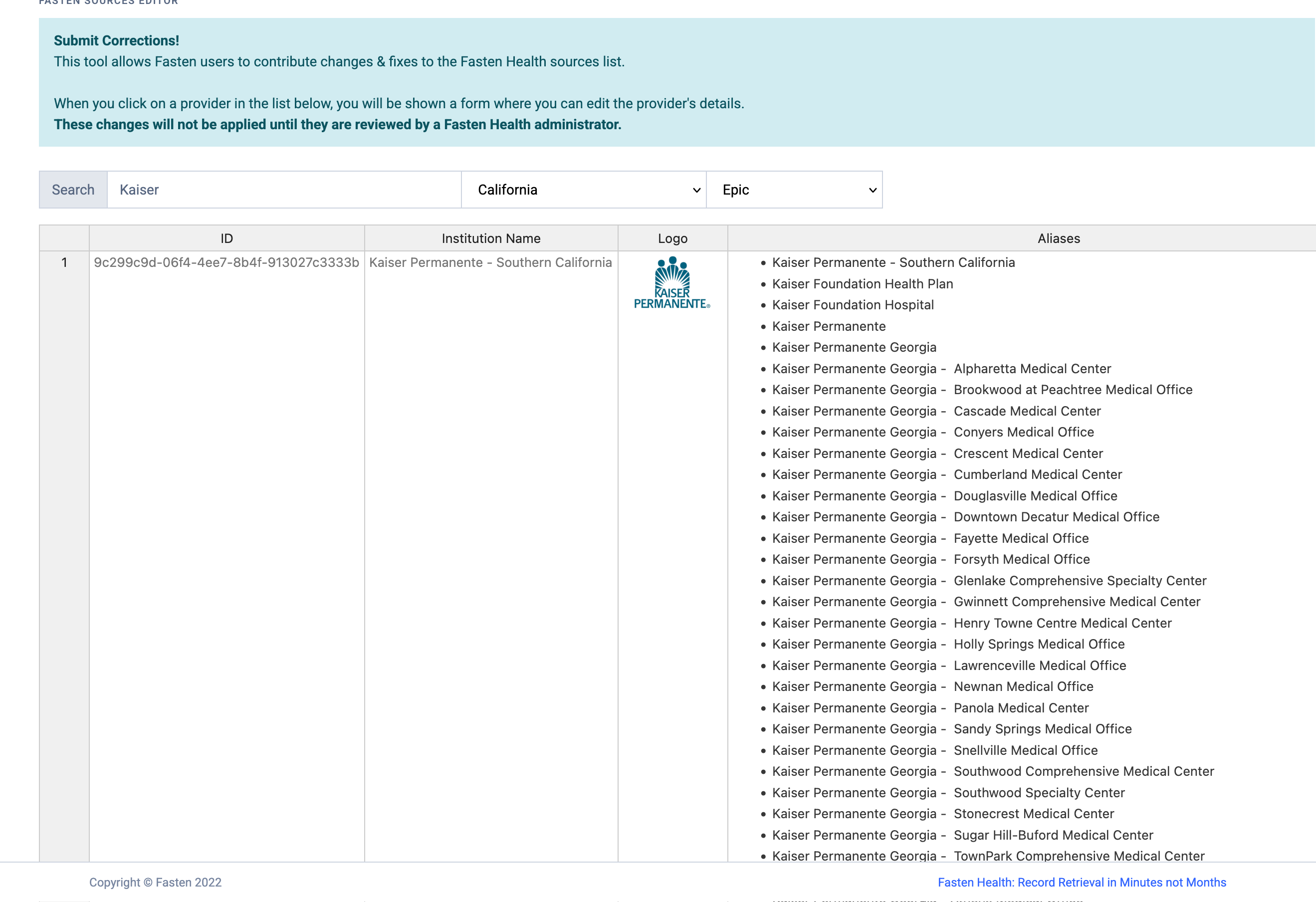 Provider search results