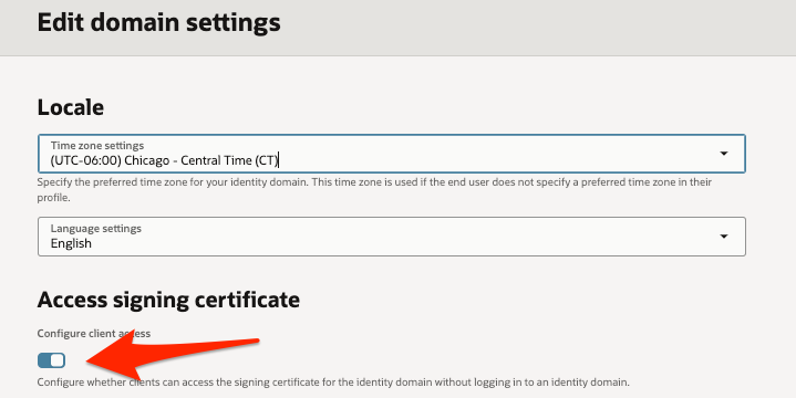 OCI IAM Domain Settings