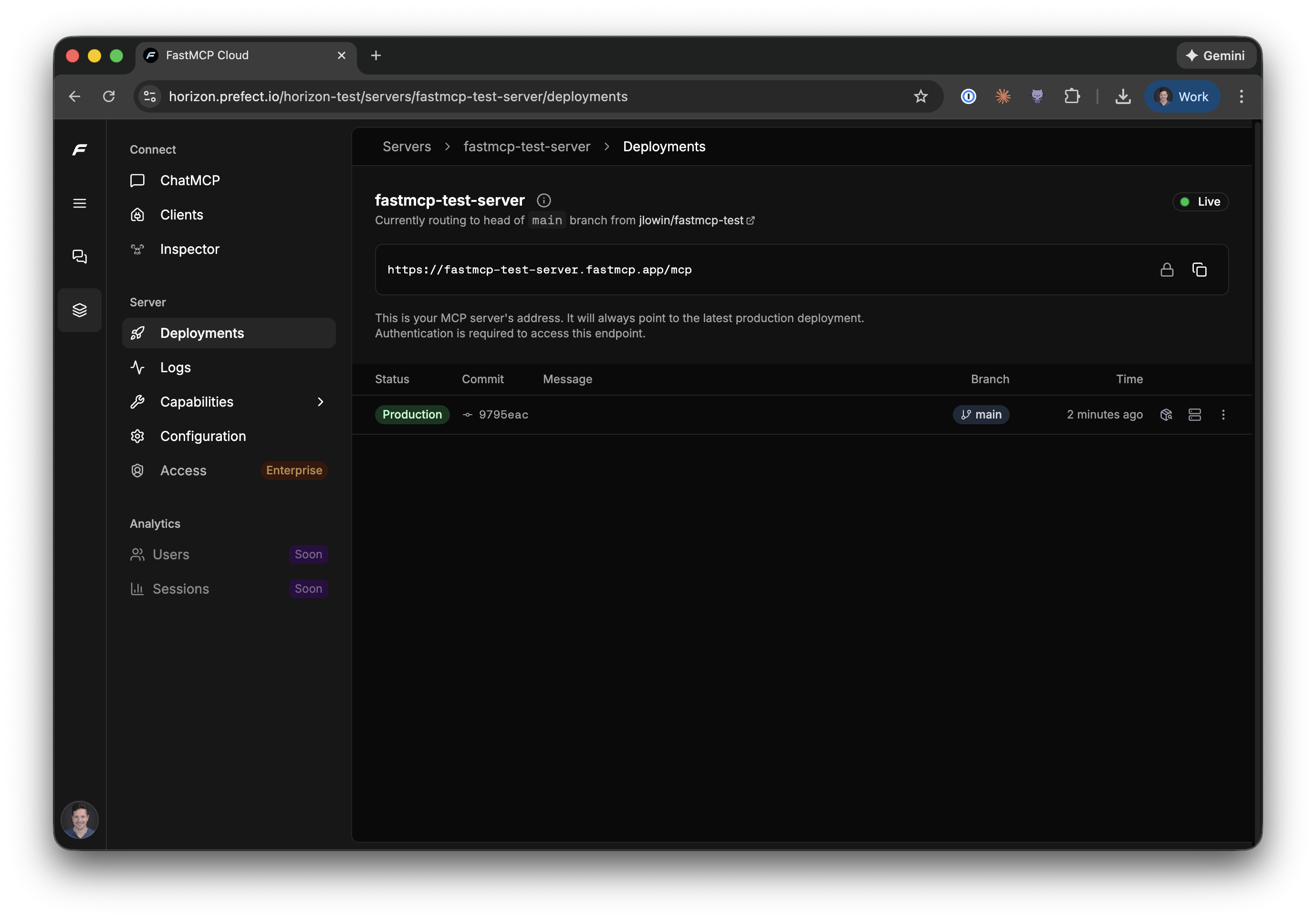 Horizon deployment view showing live server