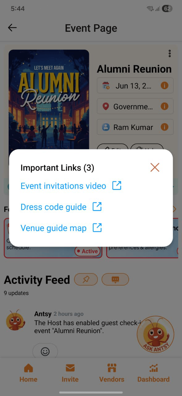 Event Links screenshot