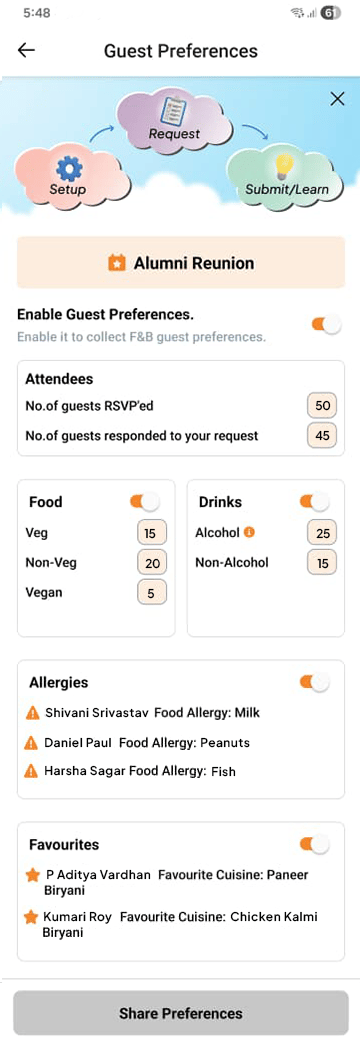 Food & Beverage Preferences screenshot