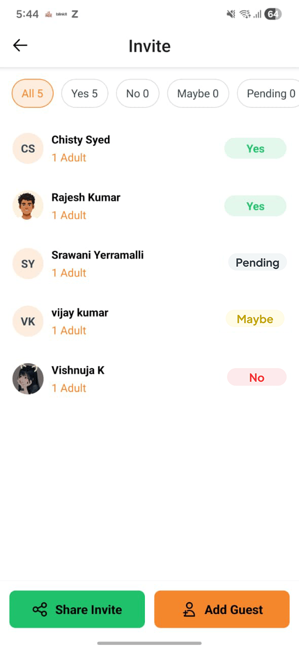 Guests & RSVPs screenshot