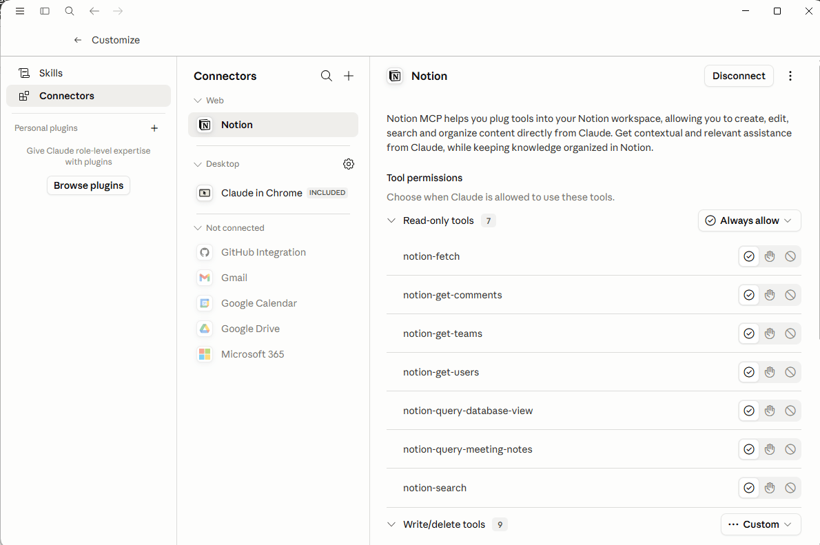 Customize panel — Connectors section