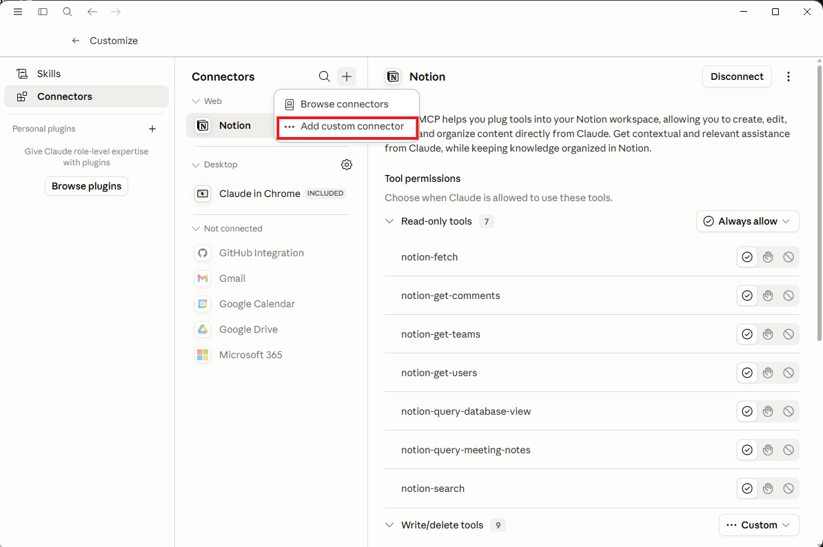 Click + then Add custom connector