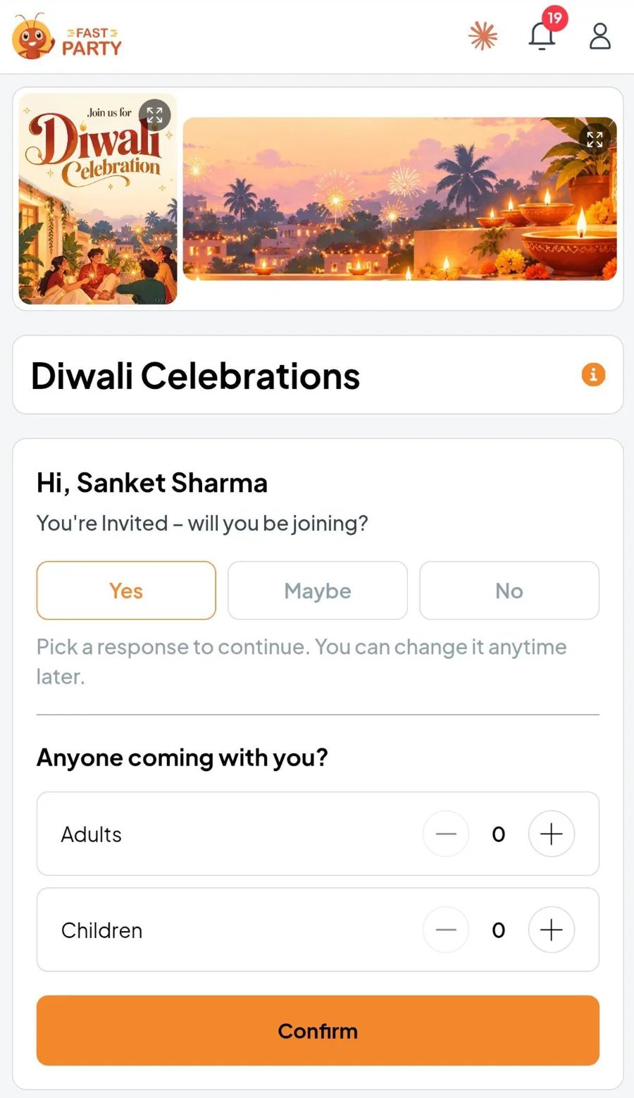 Guest RSVP page on a phone