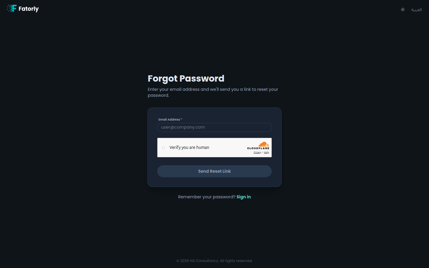 Fatorly forgot password page